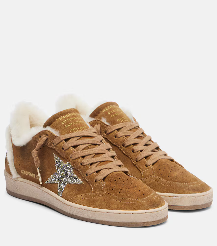 Golden Goose Ball Star shearling-trimmed suede sneakers | Mytheresa (US/CA)