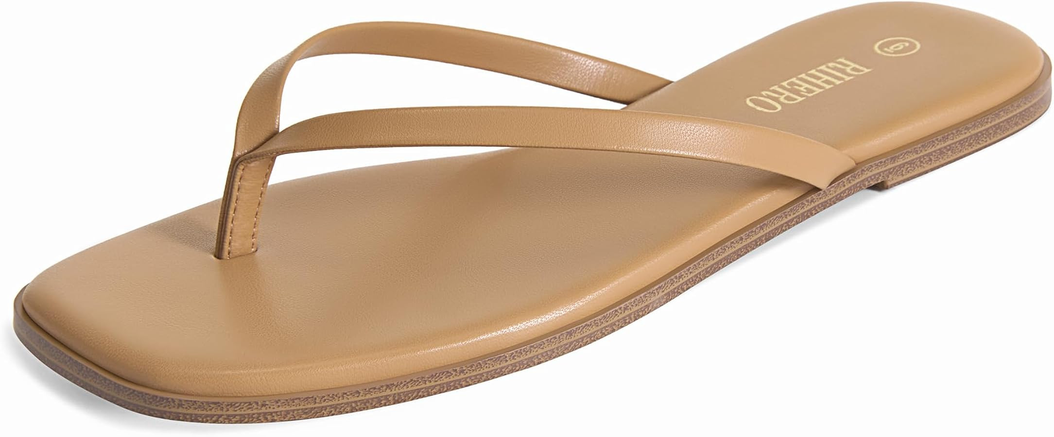Rihero Flip Flops for Women Comfortable Square Toe Beach Sandals Slip On Leather Thong Flat Sanda... | Amazon (US)