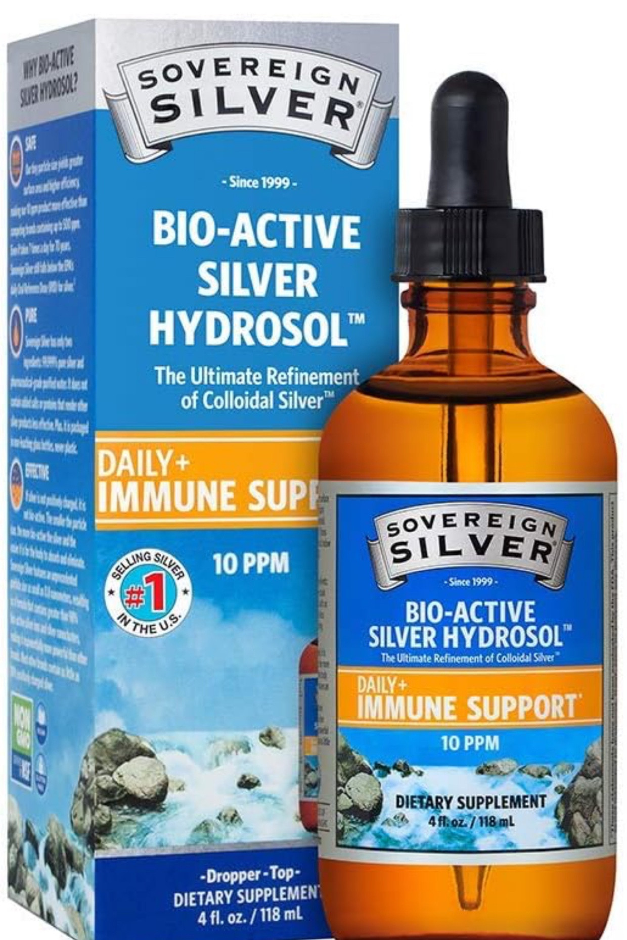 Sovereign Silver Immune Support - Colloidal Silver Mineral Supplement – Liquid Bio-Active Silver Hydrosol - 10ppm - 4oz
