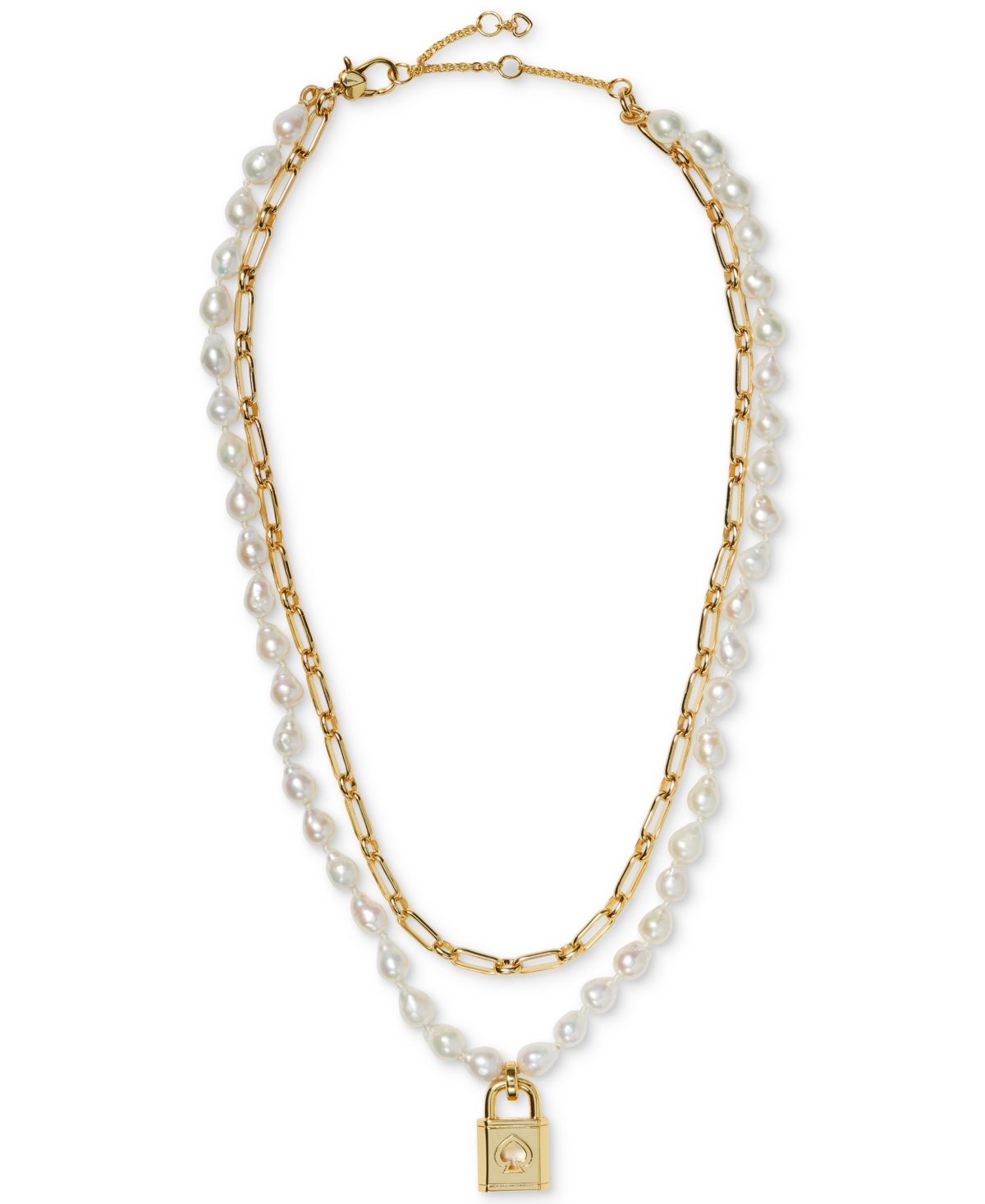 Kate Spade New York Gold-Tone Freshwater Pearl (10mm) Layered Padlock Pendant Necklace, 17" + 3" ext | Macys (US)