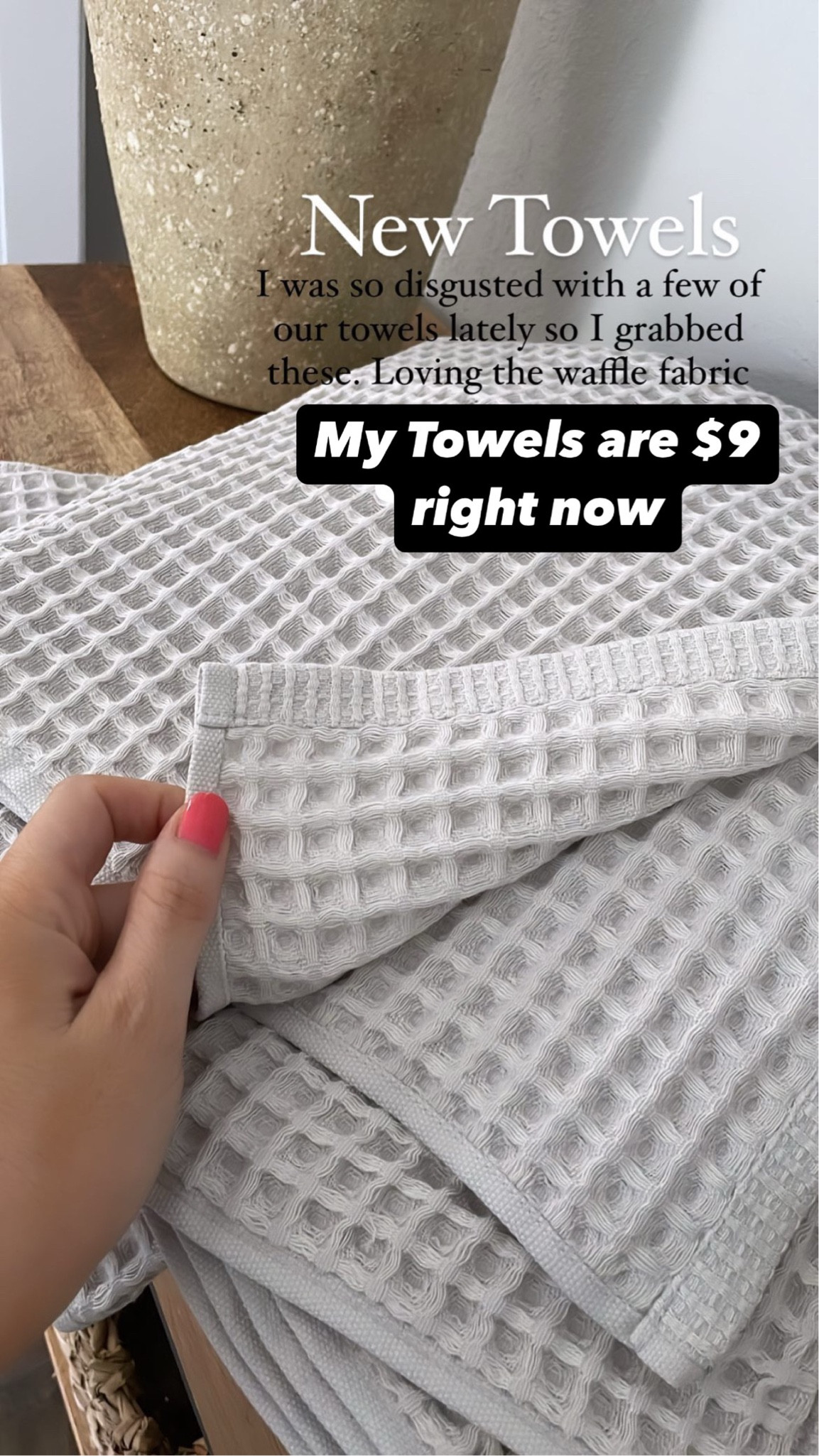 New Target towels I got for out bathroom.  I love the look of these waffle towels and the light grey is so pretty for spring and summer.  Also has a really cute sage green color. 

#LTKfamily #LTKhome #LTKunder50



#LTKSaleAlert #LTKFamily #LTKHome