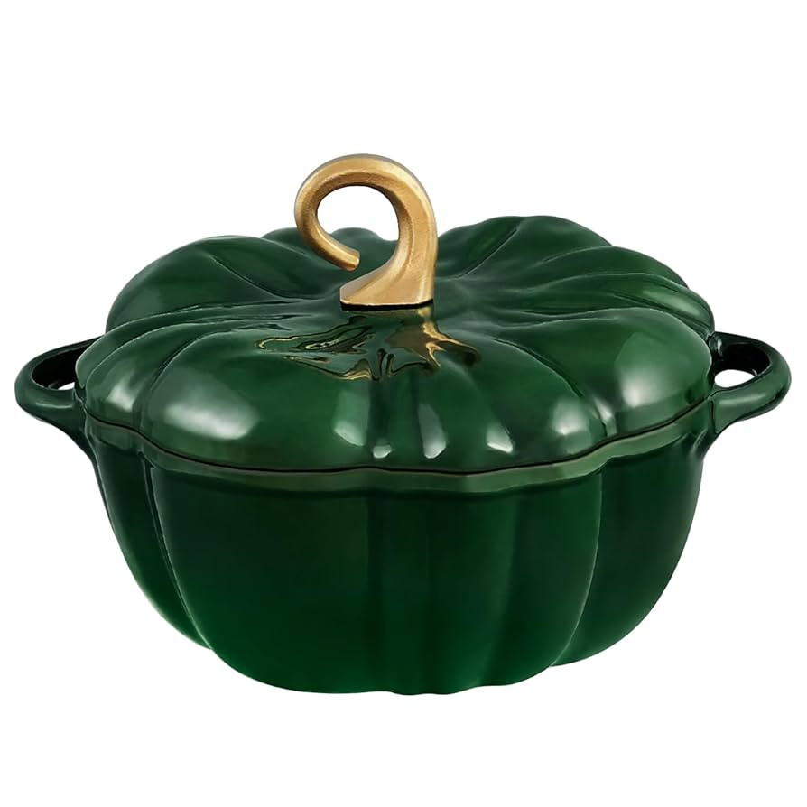 Pumpkin Dutch Oven Pot with Lid 3.3 qt Pumpkin Cast Iron Dutch Oven for Bread Baking Green Enamel... | Amazon (US)