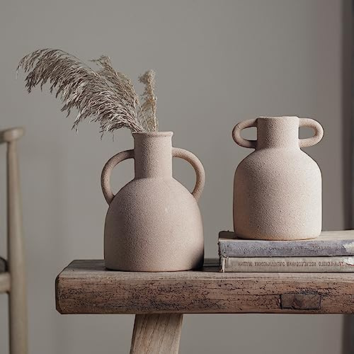 BrownLove 2Pcs Brown Ceramic Vase with 2 Handles，Boho Vase Modern Farmhouse Vase Pottery Decorative Flower Vase for Home Decor, Table, Living Room Decoration, Shelf Decor, Mantel | Amazon (US)