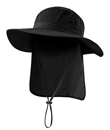 Home Prefer Outdoor UPF50+ Mesh Sun Hat Wide Brim Fishing Hat with Neck Flap (Black) | Amazon (US)