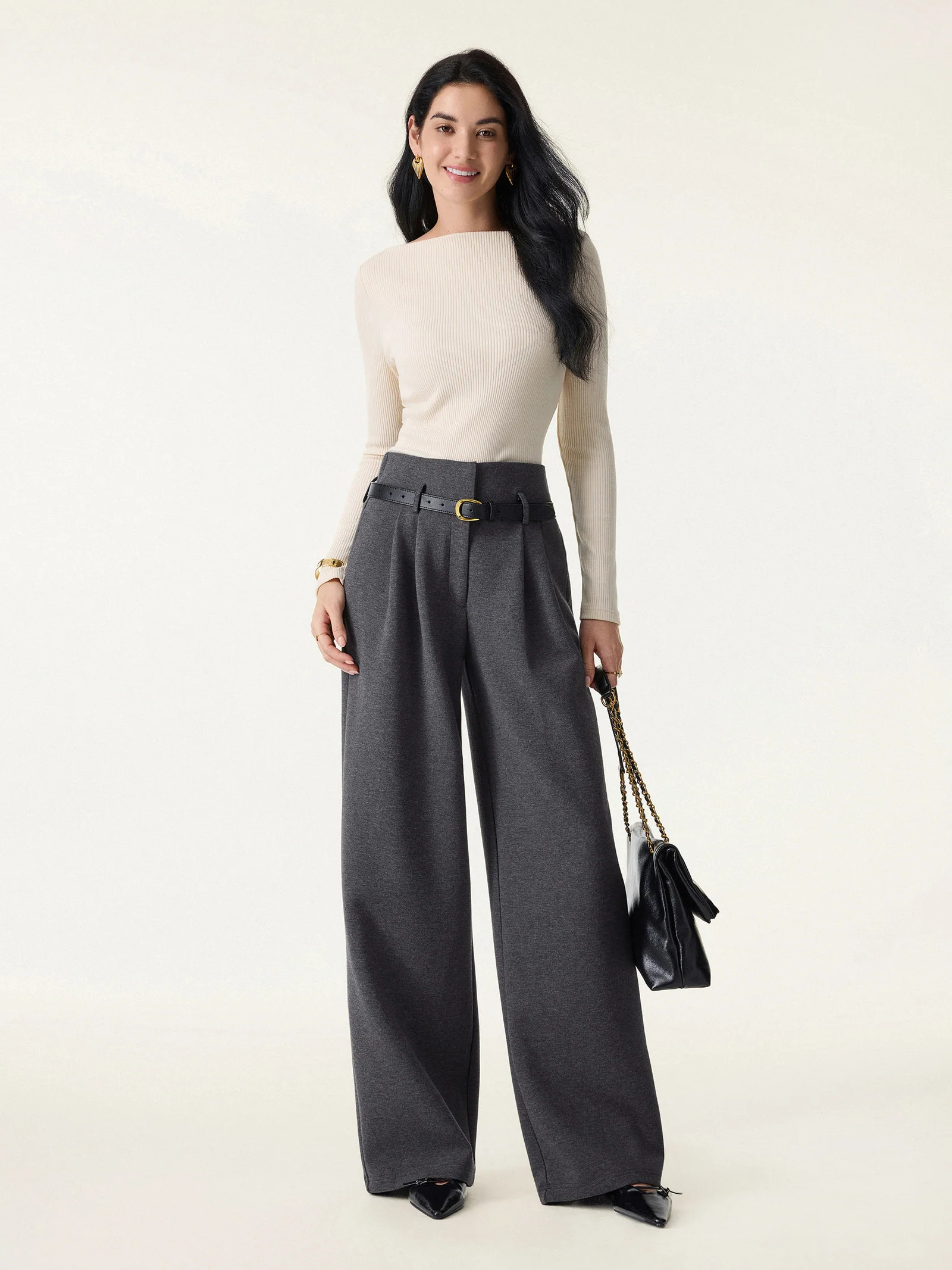 Cozy Warm High Rise Wide Leg Trousers with Pockets | OGLmove