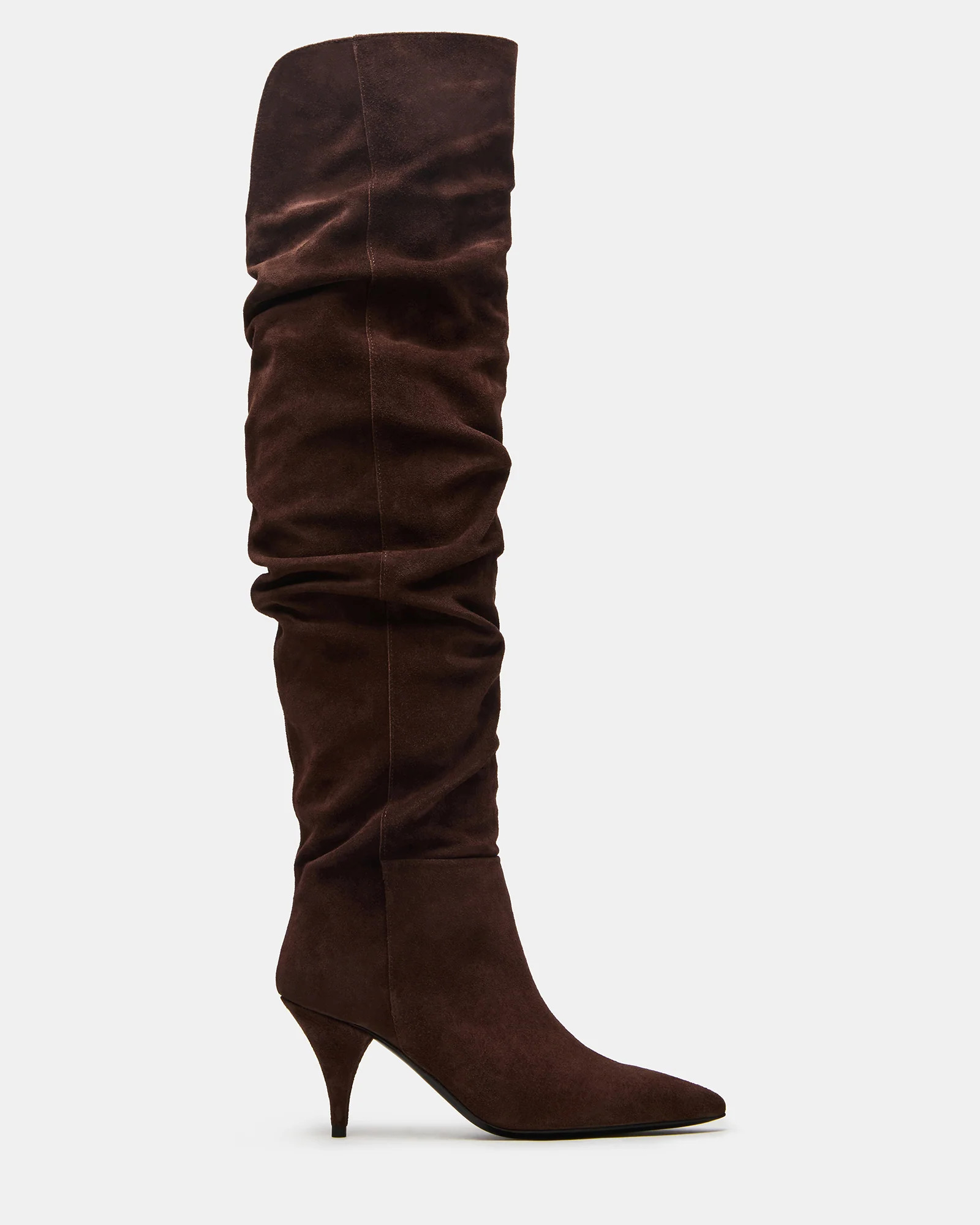 LINGER Brown Suede Pointed-Toe Over-The-Knee Heeled Women's Boot | Steve Madden (US)