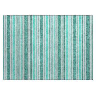 Turquoise 2 ft. x 3 ft. Woven Striped Polyester Rectangle Indoor/Outdoor Area Rug | The Home Depot