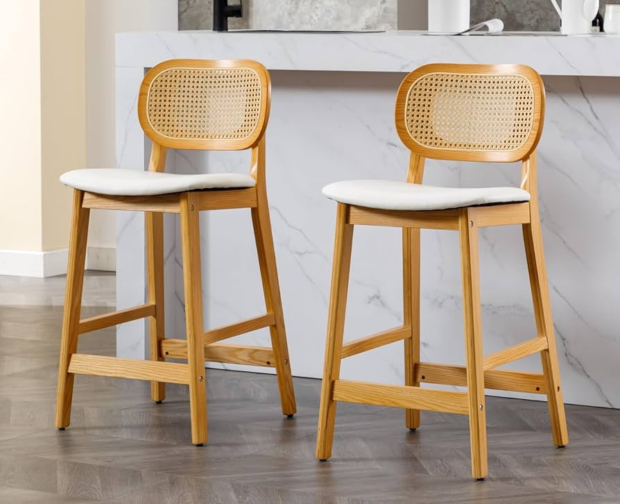 EALSON Counter Height Bar Stools Set of 2 Rattan Back Farmhouse Barstools Mid Century Modern Bar ... | Amazon (US)