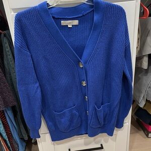 LOFT Blue Cardigan Sweater with Ribbed Cuffs | Poshmark