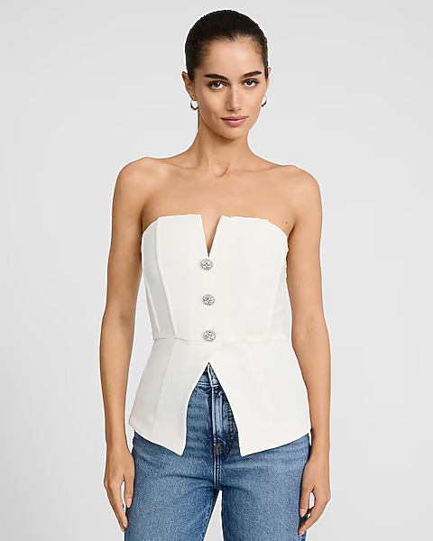 V-Neck Corset Novelty Button Cutaway Tailored Tube Top | Express