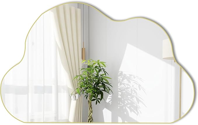 POZINO Gold Irregular Mirror, 33.5"x20.5" Cloud Shaped Mirrors, Asymmetrical Wall Mirror, Abstrac... | Amazon (US)
