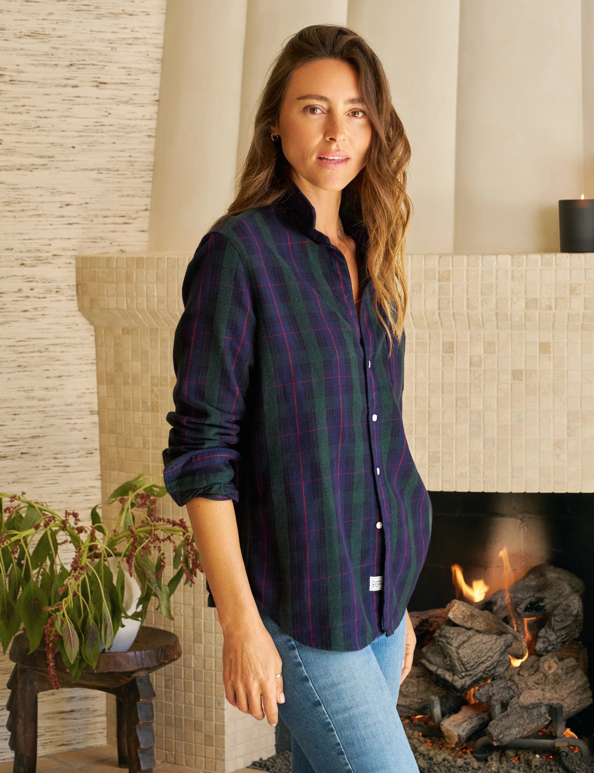 EILEEN Blue and Green with Red Plaid, Italian Flannel | Frank & Eileen