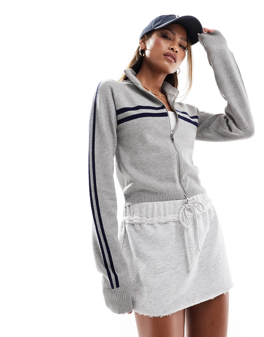 Edikted Roxanne Zip Up Knit Cardigan in grey | ASOS (Global)
