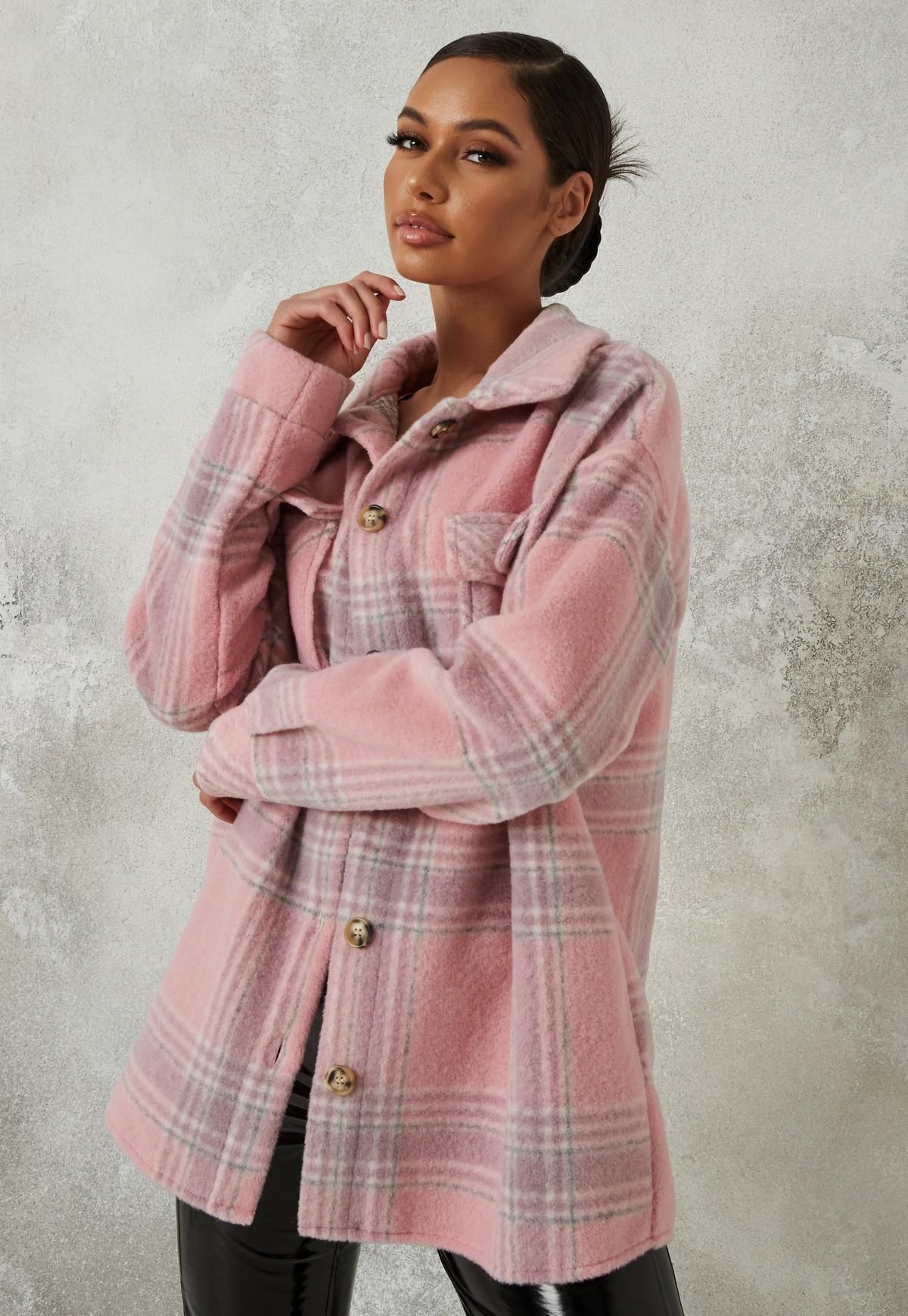 Missguided - Pink Brushed Plaid Shacket | Missguided (US & CA)