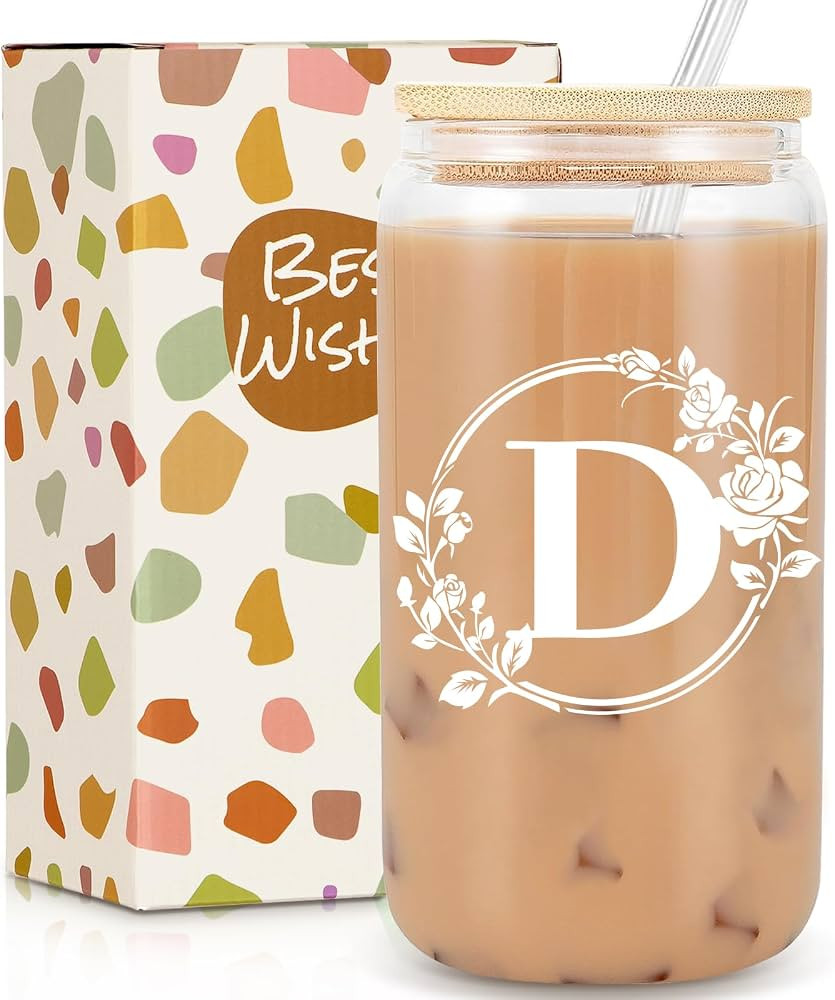 Amazon.com: Birthday Gifts for Women, Monogrammed Initial Glass Cup Personalized Gifts for Women,... | Amazon (US)