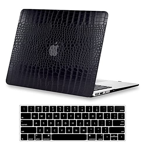 KEROM Compatible for Crocodile MacBook Air 15 inch Case M4 2025 2024 2023 M3 M2 A3241 A3114 A2941, Crocodile Skin Alligator Skin Faux Leather Hard Shell &Keyboard Cover for Mac Air 15 inch Case, Black | Amazon (US)