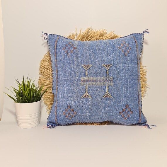 20%OFF Blue sabra Cactus Pillow cover  , handmade berber Moroccan Bohemian cactus cushion cover | Etsy (US)