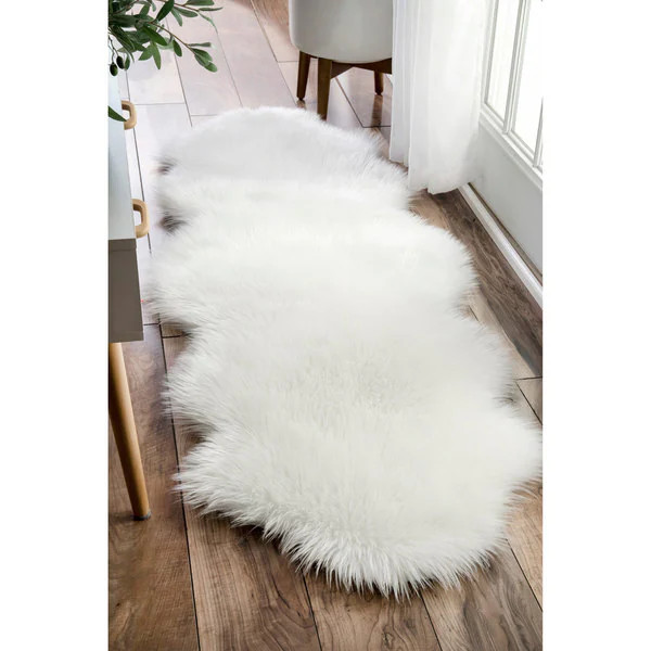 nuLOOM Double Faux Flokati Sheepskin Solid Soft and Plush Cloud White Shag Runner Rug (2' x 6') | Bed Bath & Beyond