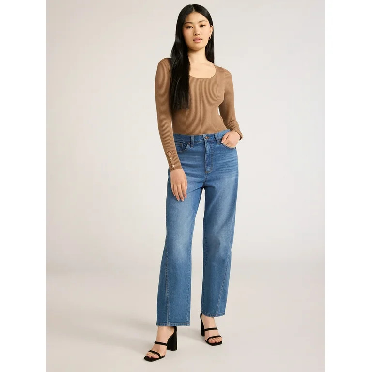 Scoop Women's Mid Rise Barrel Leg Jeans, Sizes 0-20 - Walmart.com | Walmart (US)