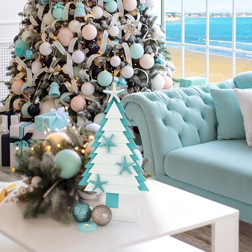 TideAndTales Coastal Christmas Decor Wooden Christmas Tree w/Starfish (14" x 8') Tropical Theme Beach Christmas Ornaments, Christmas Decorations Gift for Beach Lover, Gift Boxed | Amazon (US)