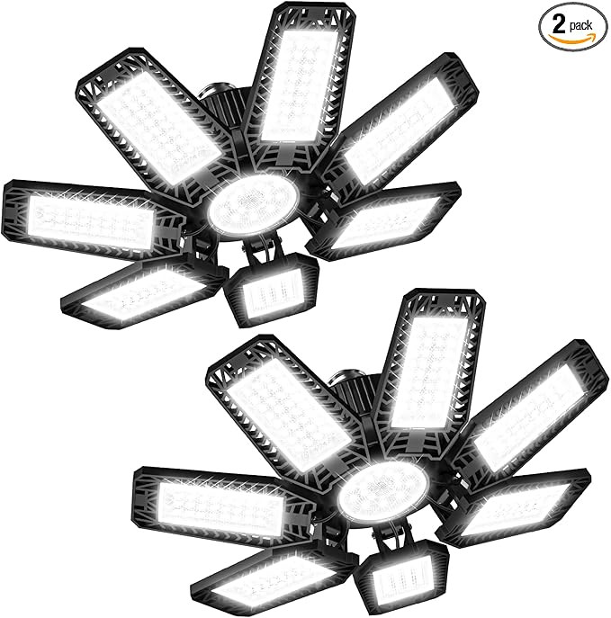 LED Garage Light 2 Pack - 200w 20000LM 6500K Garage Lights Ceiling Led with 7+1 Adjustable Panels... | Amazon (US)