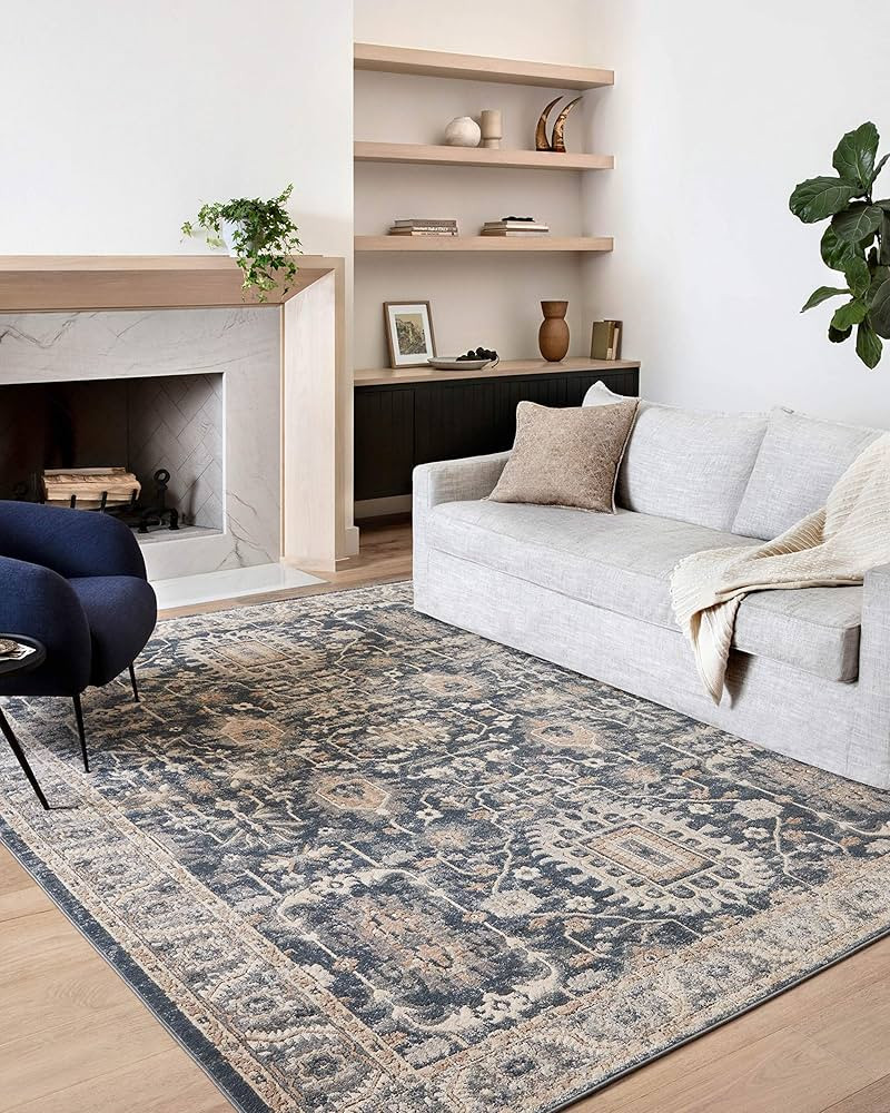Loloi Teagan Collection 7'-11" x 10'-6" Area Rug in Denim/Pebble - Large Area Rug, Soft Neutral R... | Amazon (US)