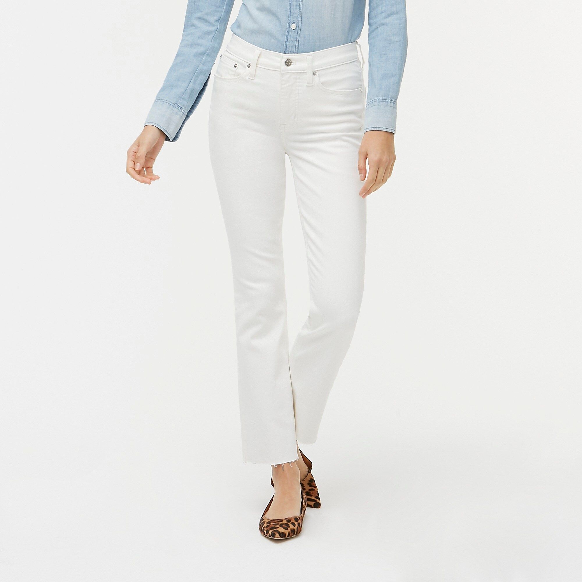 9" high-rise flare crop jean in white denim | J.Crew Factory