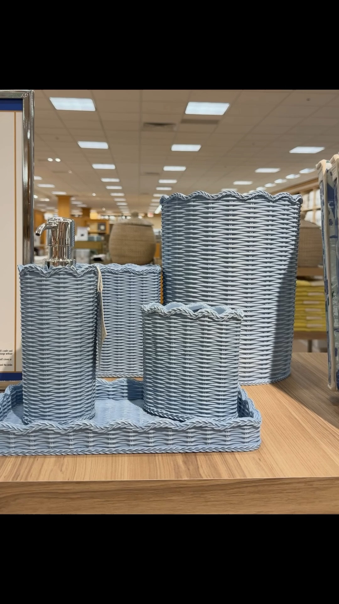 30% off this Southern Living at Dillard’s Coastal Woven Blue Bathroom Accessory set!

Scalloped edge, basket weave design • trash can • wastebasket • coastal bathroom • tissue box cover • soap dispenser • bathroom decor

@Dillards Inc.