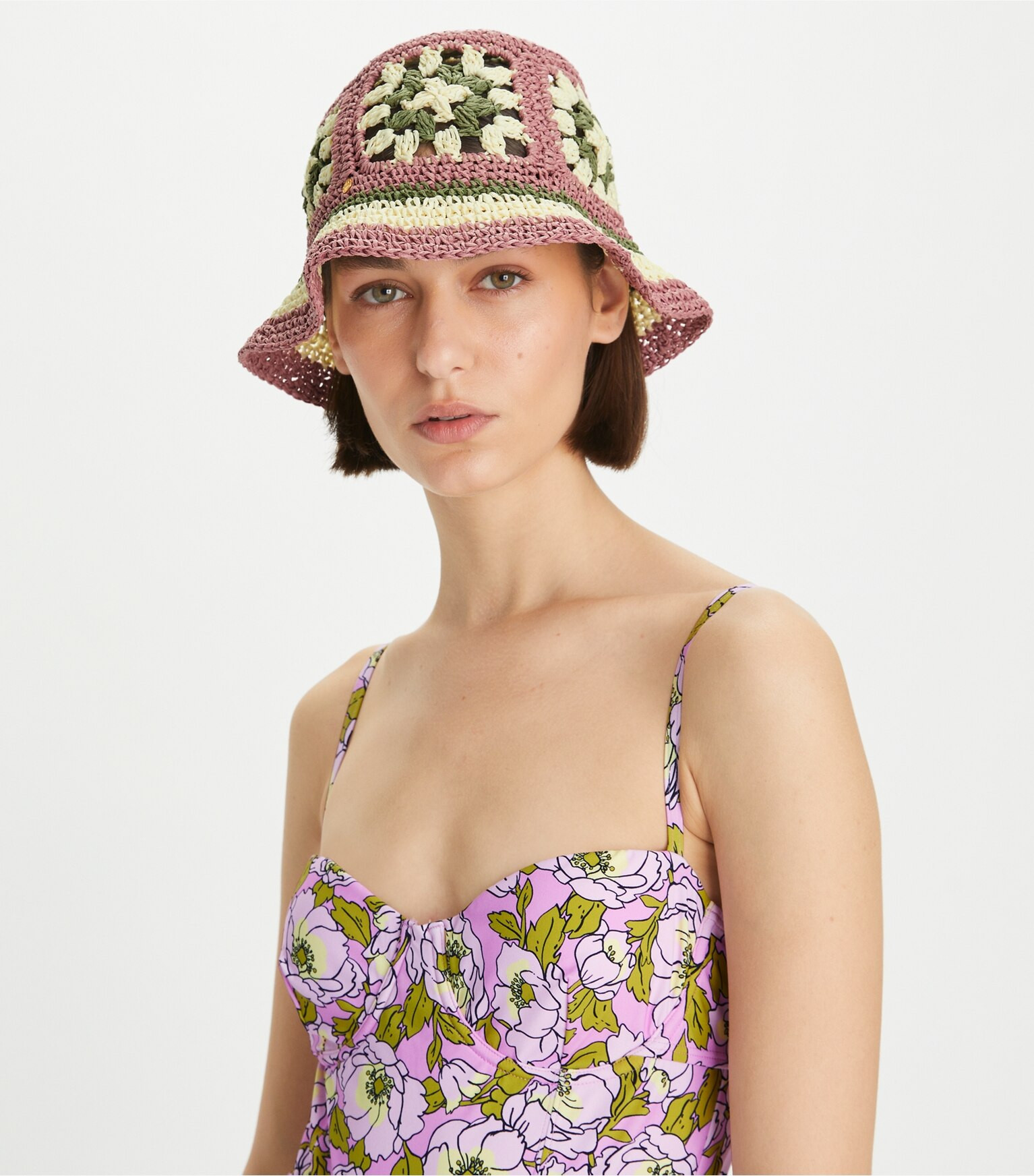 STRAW CROCHET SHORT-BRIM BUCKET HAT | Tory Burch (US)