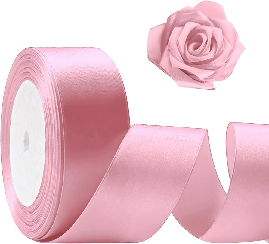 Pink Ribbon 1 1/2inch, 25 Yards Satin Craft Ribbon, Single Face Polyester Silk Hair Ribbon, Fabri... | Amazon (US)