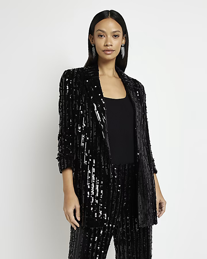 Black velvet sequin blazer | River Island (UK & IE)