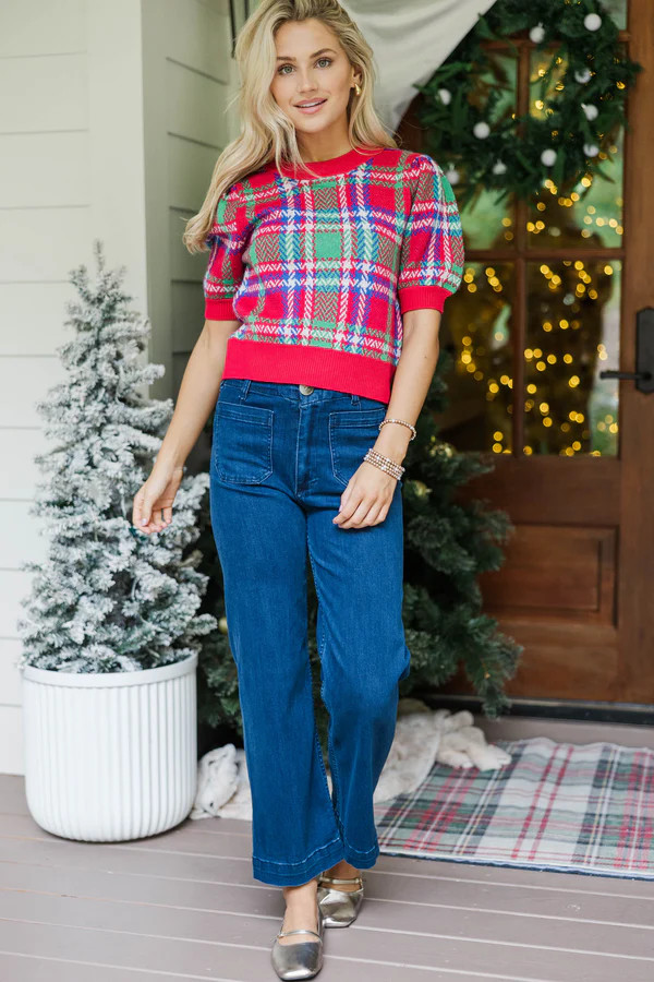 In Season Red Plaid Sweater | The Mint Julep Boutique
