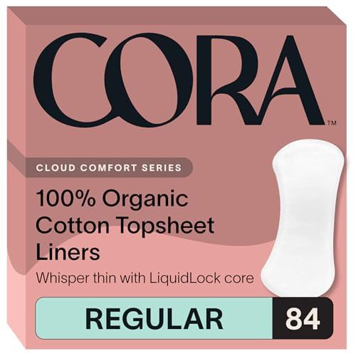 Cora Period Regular Liners | 100% Organic Cotton Topsheet | Ultra Thin, Quick Absorbency | Hypoallergenic | Dermatologically Tested | Unscented, No Wings (84 Liners) | Amazon (US)