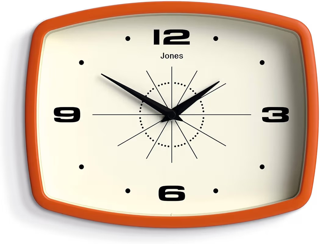 JONES CLOCKS® Movie Wall Clock | Rectangular Retro Clock | 10 inch | Orange | Cool mid-Century D... | Amazon (US)