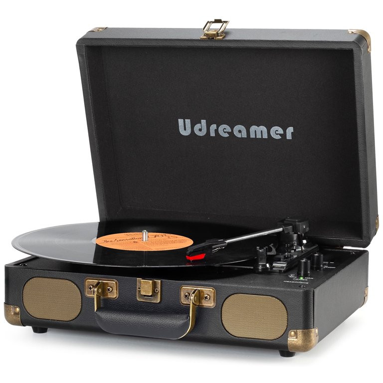 Udreamer Bluetooth Portable Suitcase Record Player with 3-speed Turntable & Built-in Speakers | B... | Walmart (US)