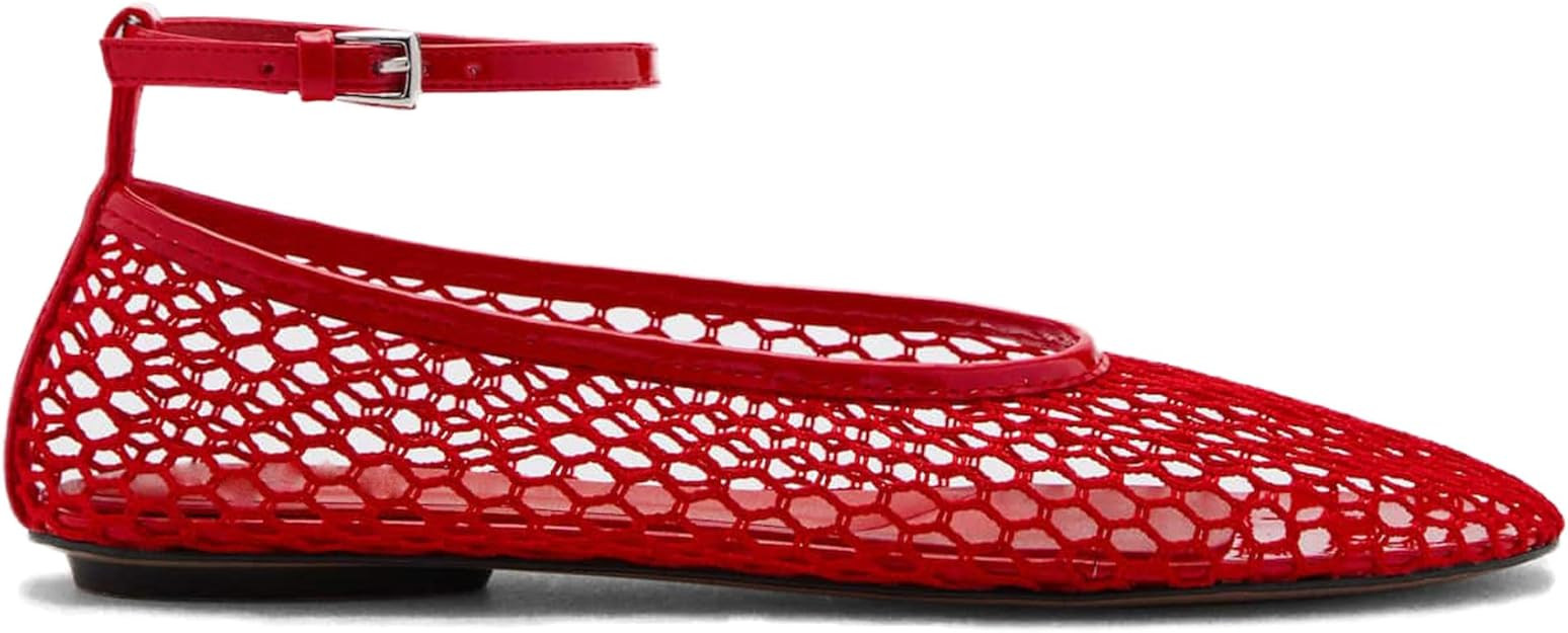 Mesh Ballet Flats for Women Metal Buckle Mary Jane Flats Comfortable Dressy Ballerina Fishnet Sho... | Amazon (US)