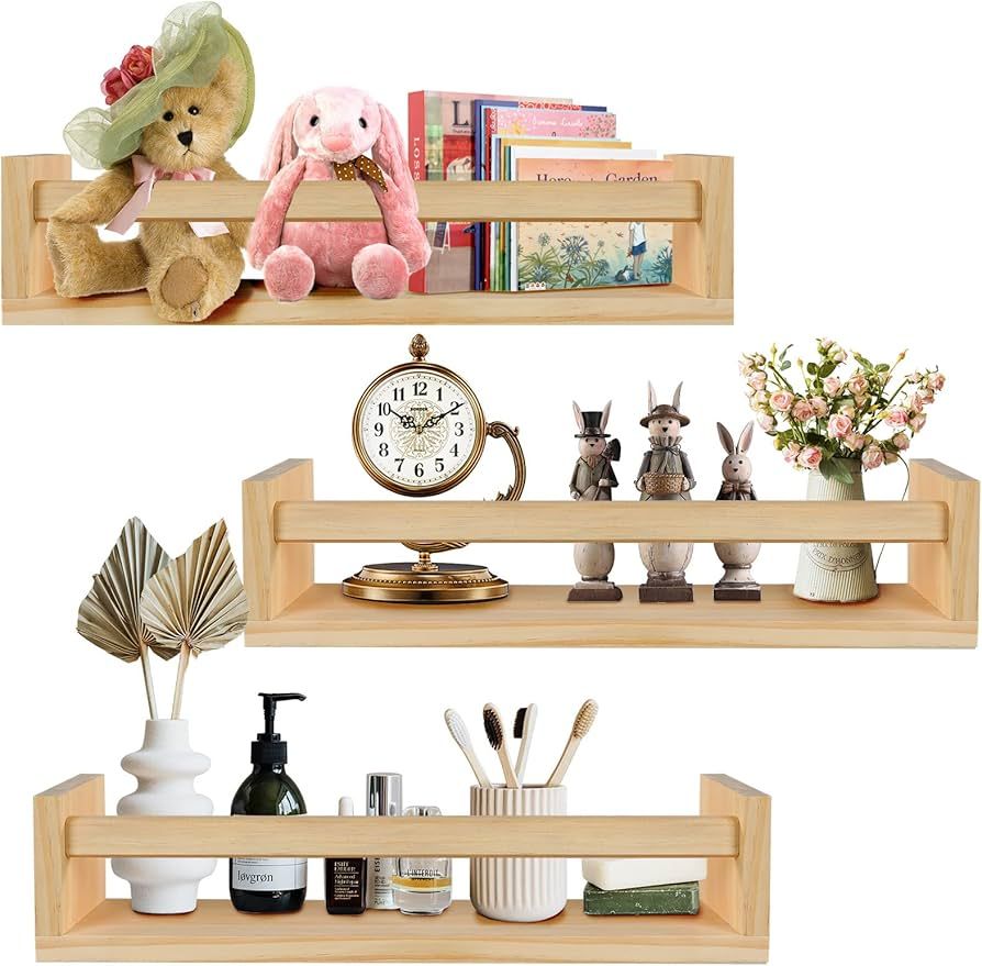 birola Nursery Shelves Set of 3,Wood Nursery Book Shelves for Wall,Book Shelf Organizer for Kids,... | Amazon (US)