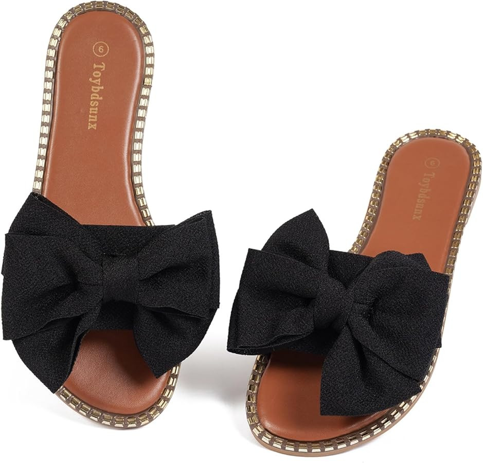 Women’s Flat Sandals, Casual Open Toe Slip On Summer Bow Sandals for Women Beach Vacation Every... | Amazon (US)