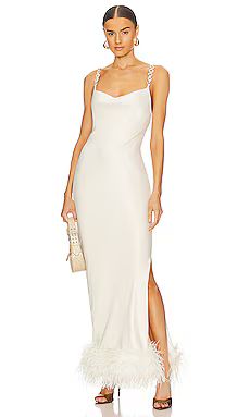 Bubish Farah Feather Trim Slip Dress in White from Revolve.com | Revolve Clothing (Global)
