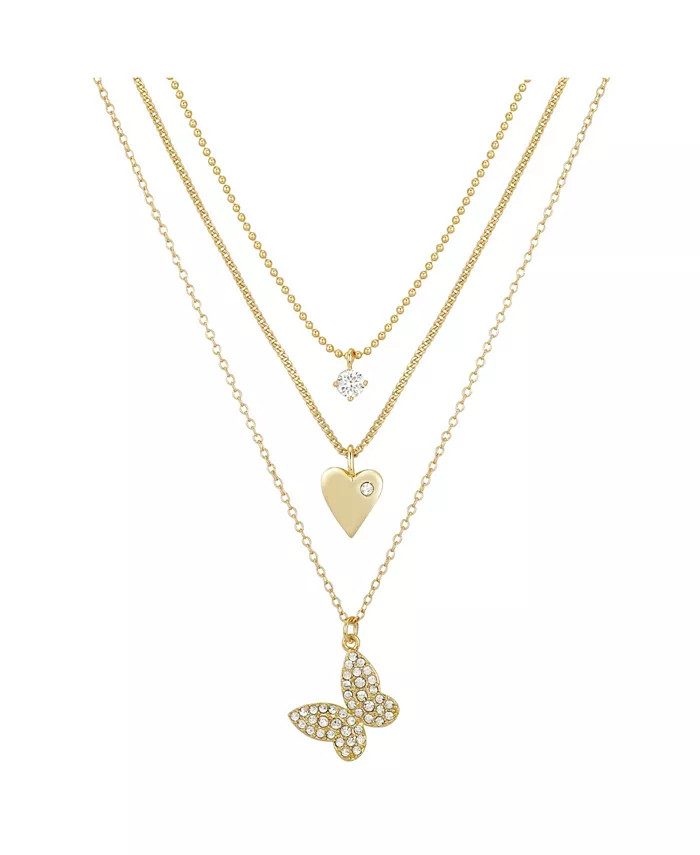 Unwritten 14K Gold Flash-Plated 3-Pieces Cubic Zirconia Butterfly Layered Pendants Set - Macy's | Macy's