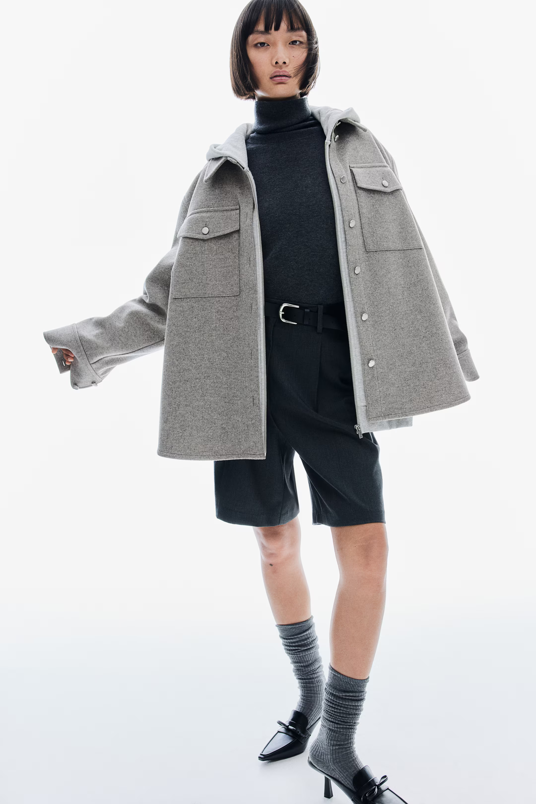 Oversized Shacket - Gray melange - Ladies | H&M US | H&M (US + CA)