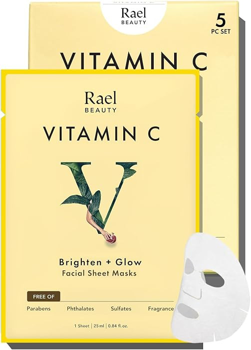 Rael Vitamin C Face Masks – Brighten + Glow with Pomegranate and Citrus Fruit Extract, All Skin Types, Korean Skin Care (5 Count) | Amazon (US)