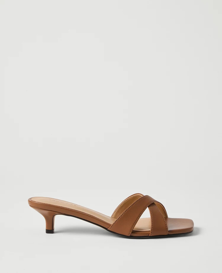 Leather Crossover Kitten Heel Sandal | Ann Taylor