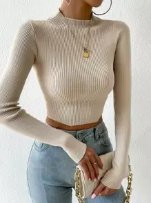 Mock Neck Rib-knit Crop Sweater
   SKU: sw2207225827546473      
          (86 Reviews)
         ... | SHEIN