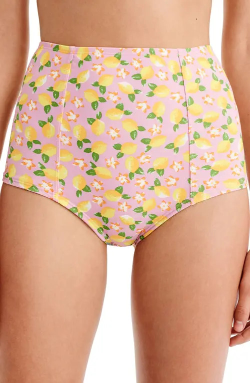 J.Crew Lemon Print High Waist Bikini Bottoms in Lemon Multi at Nordstrom, Size X-Large | Nordstrom