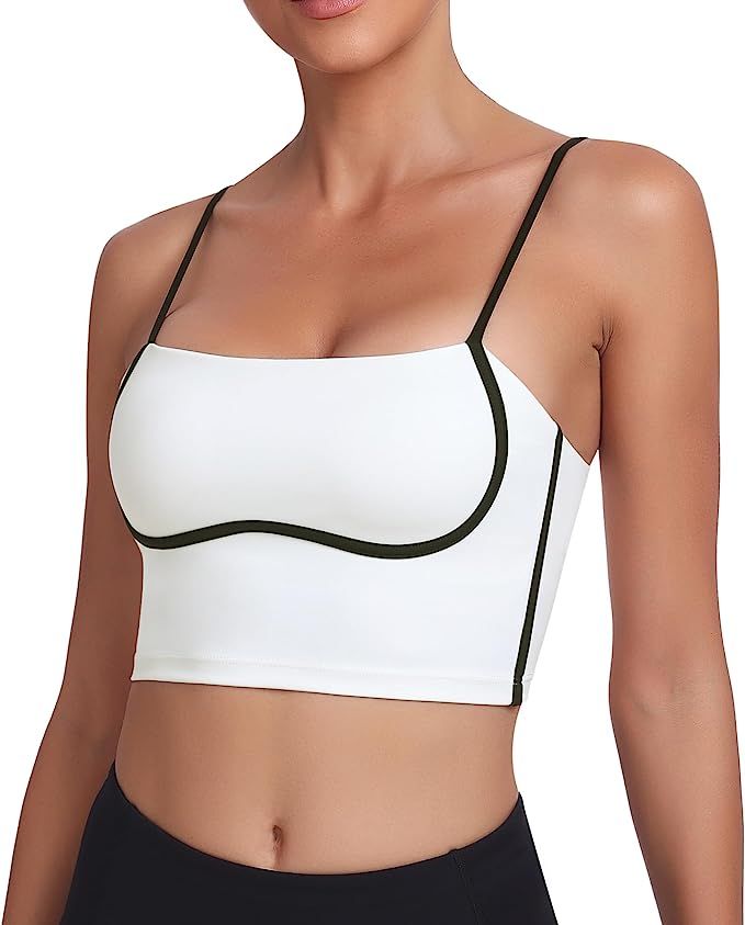 Sports Bra Tank Tops for Women - Sleeveless Spaghetti Strap Padded Square Neck Athletic Workout T... | Amazon (US)