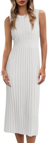 Danedvi Women's Knit Midi Tank Dress Sleeveless Ribbed Crew Neck Fall Bodycon Casual Basic Going ... | Amazon (US)
