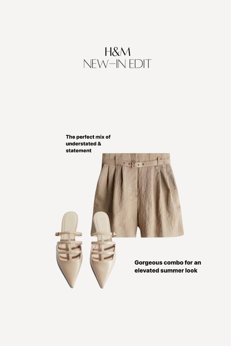 Elevated basics new in H&M summer look - paper bag high waisted belted shorts - Valentino inspired designer mules 

#LTKeurope #LTKstyletip #LTKsummer