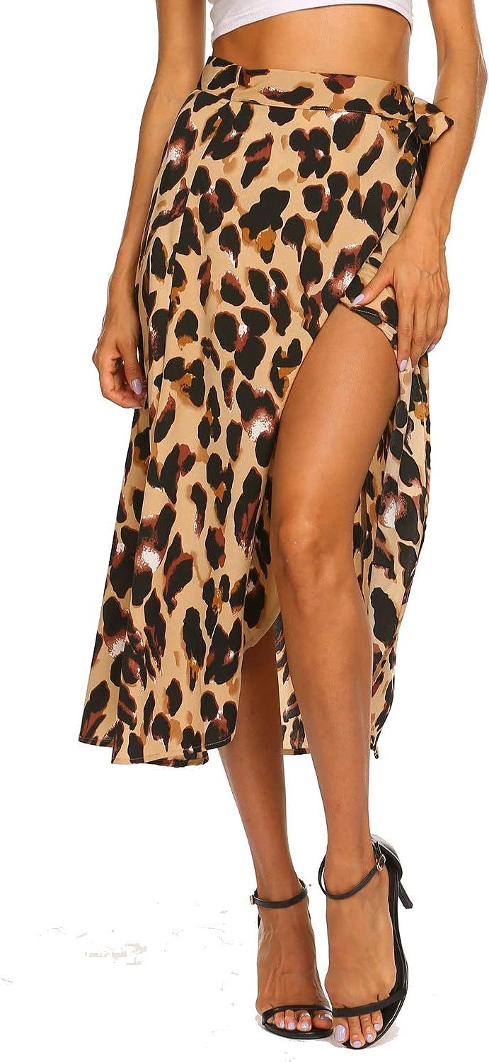 Newchoice Women's Boho Leopard Skirt High Low Split Summer Beach Midi Wrap Skirts | Amazon (US)