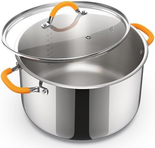 Ciwete Stainless Steel Stock Pot, 11 Quart Soup Pot with Lid, Heavy-Duty Thick Bottom Induction C... | Amazon (US)